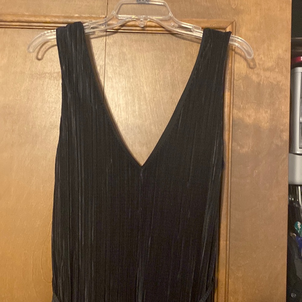 urban outfitters black gauze jumpsuit deep V back and front
